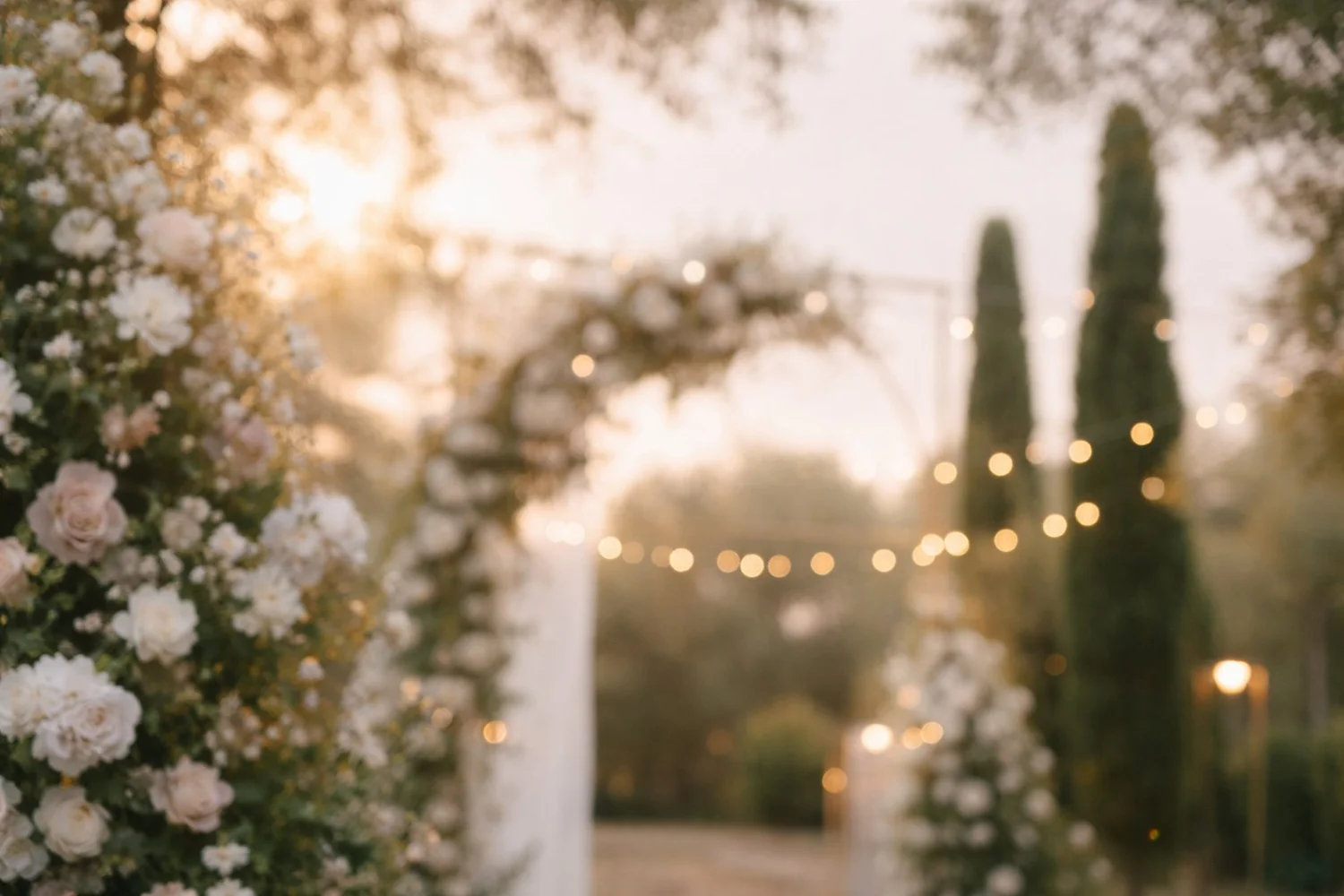 Candlelit garden at sunset during a wedding reception in Sicily