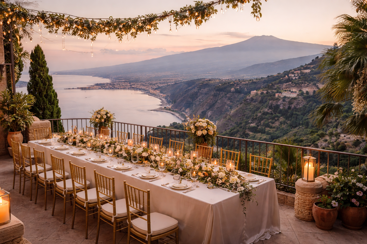 Luxury wedding venue in Taormina overlooking the Mediterranean Sea and Mount Etna