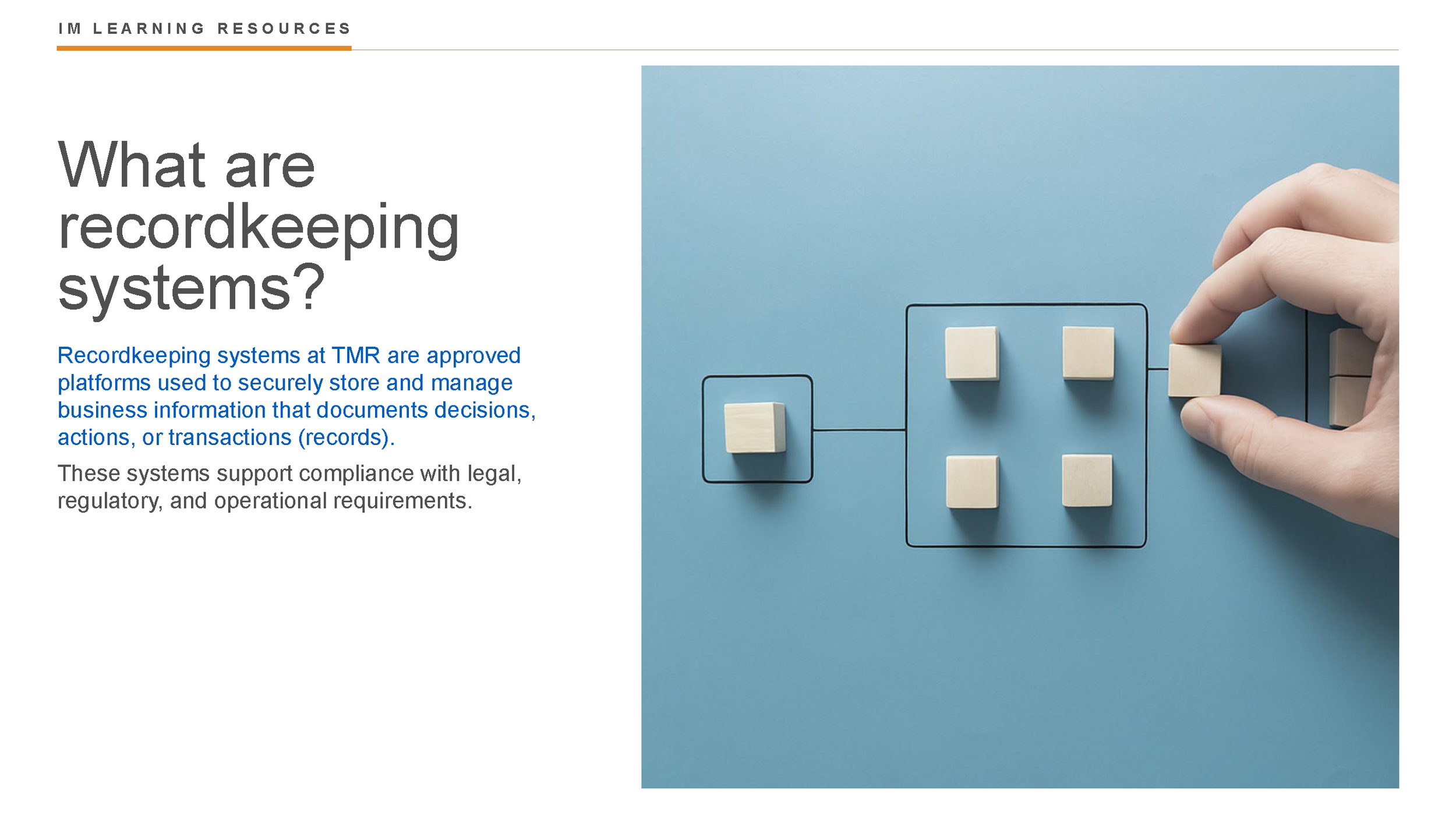 A hand placing a wooden block into a sequence of blocks arranged on a light blue background, representing a recording system process.