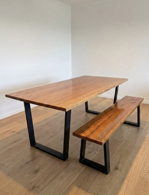 dining table with bench. recycled messmate. 