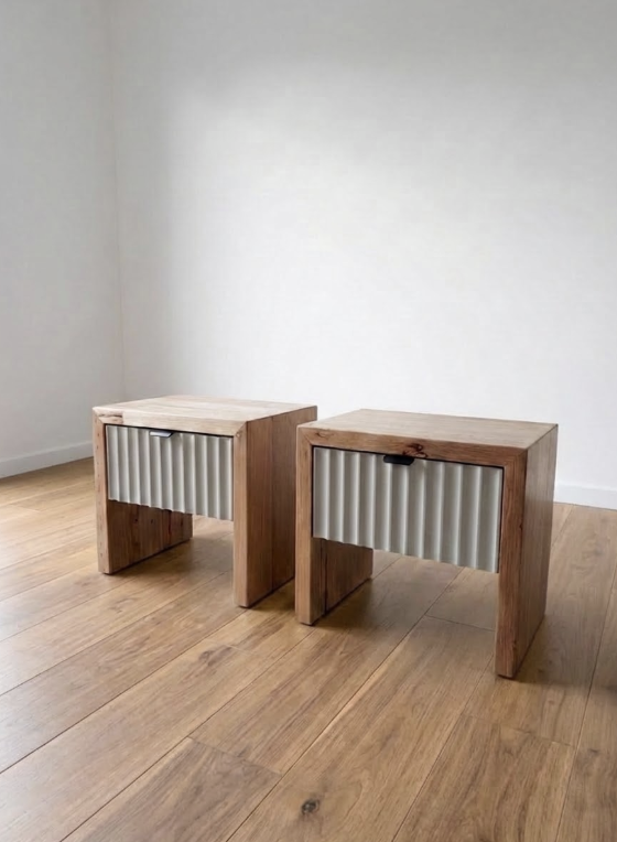 bedside tables. reclaimed deck joists. 
