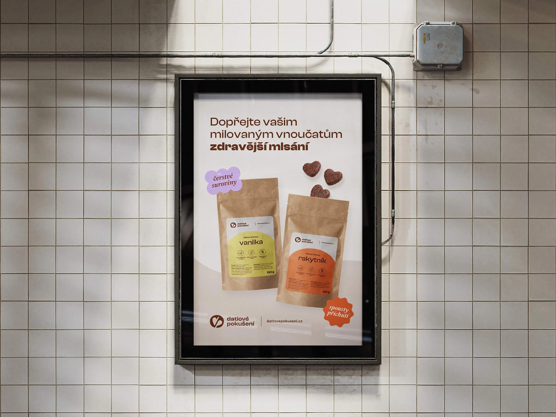 Plakát lákající na koupi produktů babičky a dědečky.