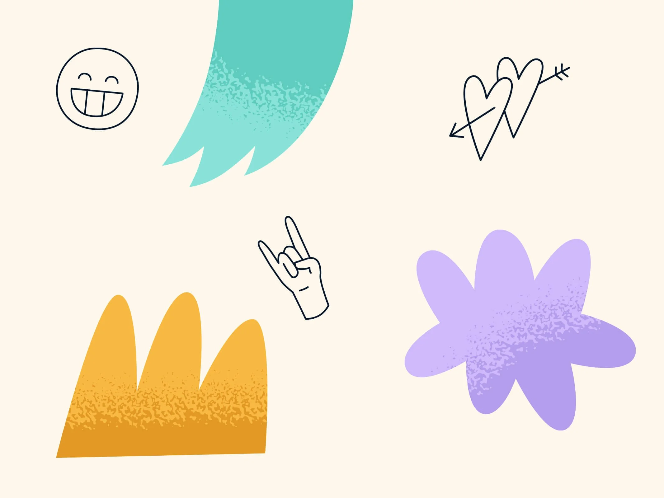 Vizuální styl značky Molingo znázorňující organické barevné tvary a doodle styl ilustrací.