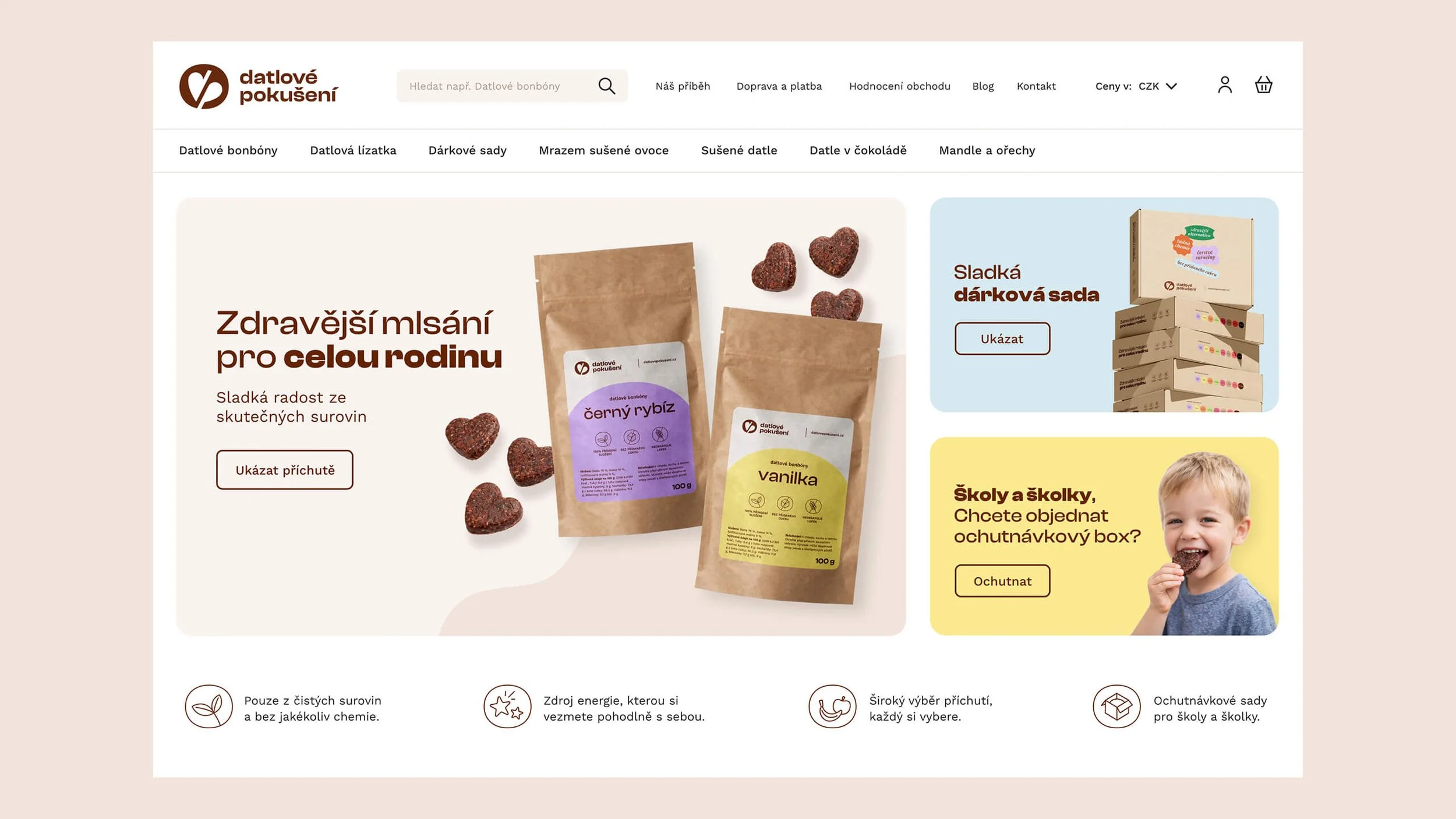 E-shop Datlového pokušení s nabídkou produktů.
