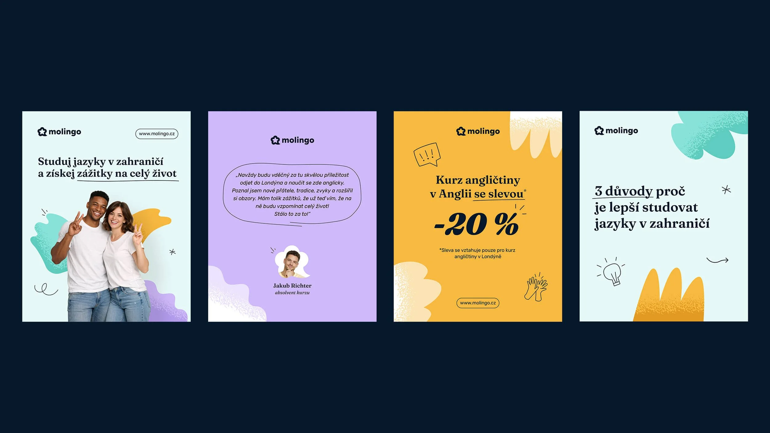 Ukázka příspěvků na sociální sítě značky Molingo.