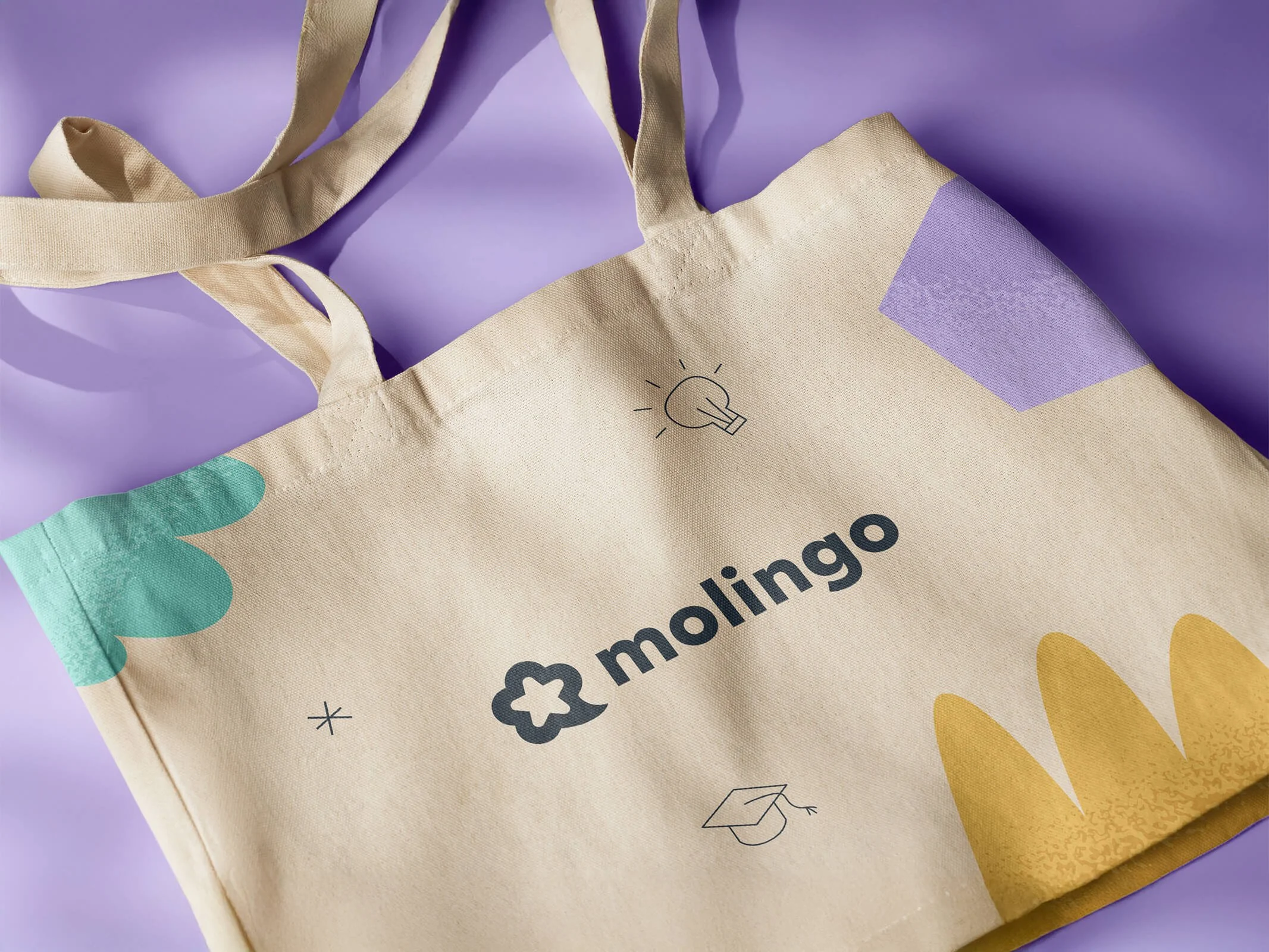Vizualizace lněné tašky s potiskem značky Molingo.