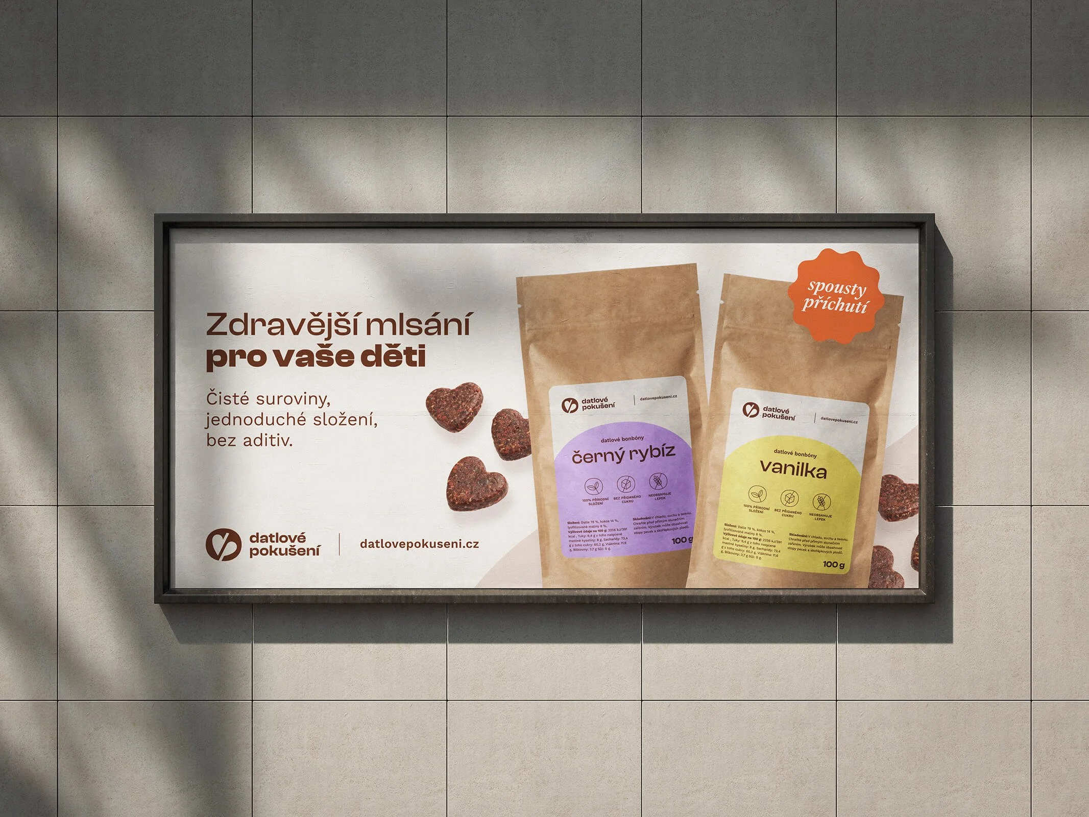 Horizontální billboard s produkty značky Datlové pokušení.