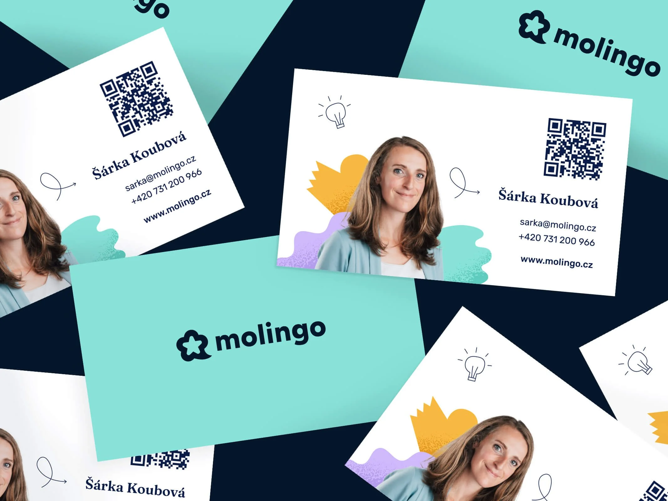 Vizitky značky Molingo s fotografií majitelky.