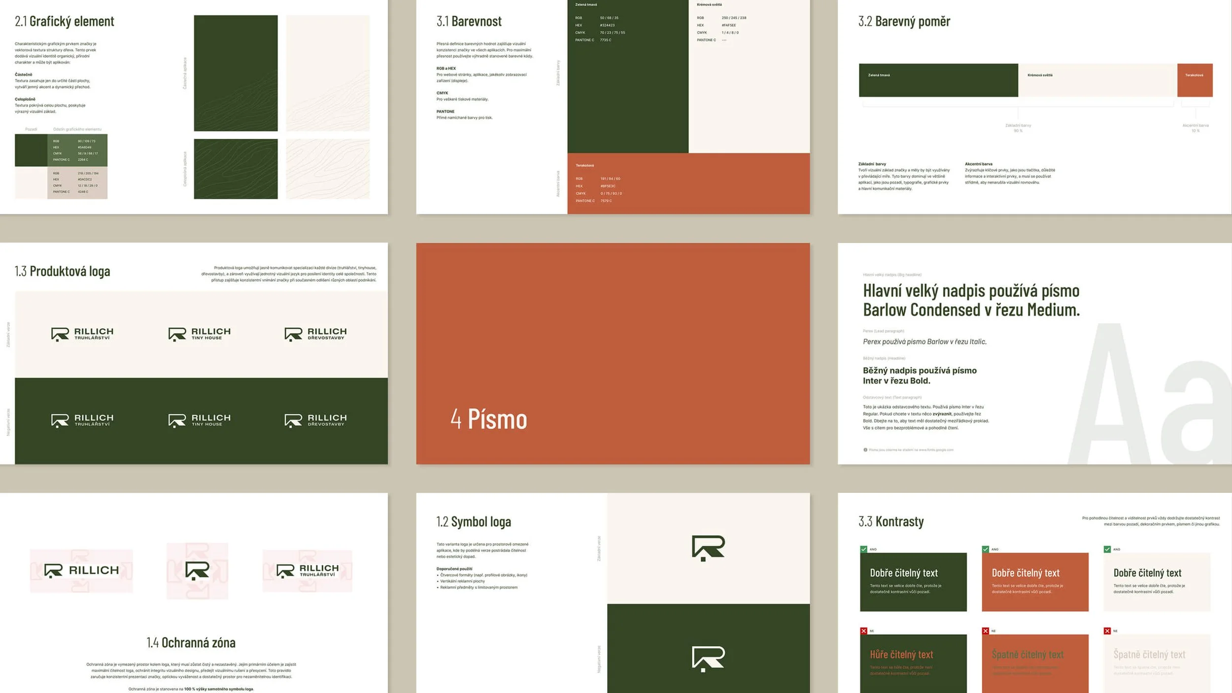 Ukázka pár stránek z manuálu vizuální identity.