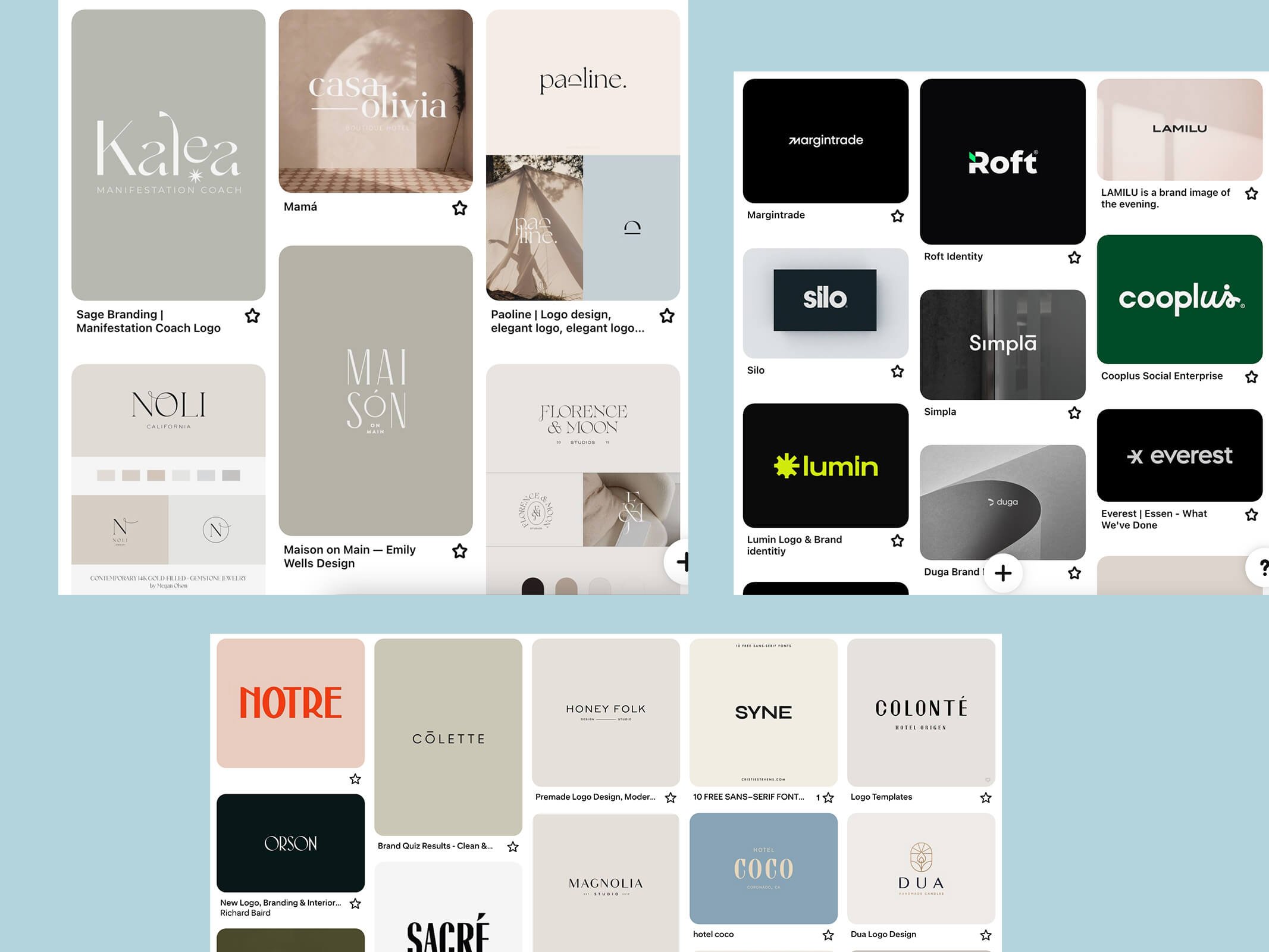 Nástěnka Pinterest s několika piny.