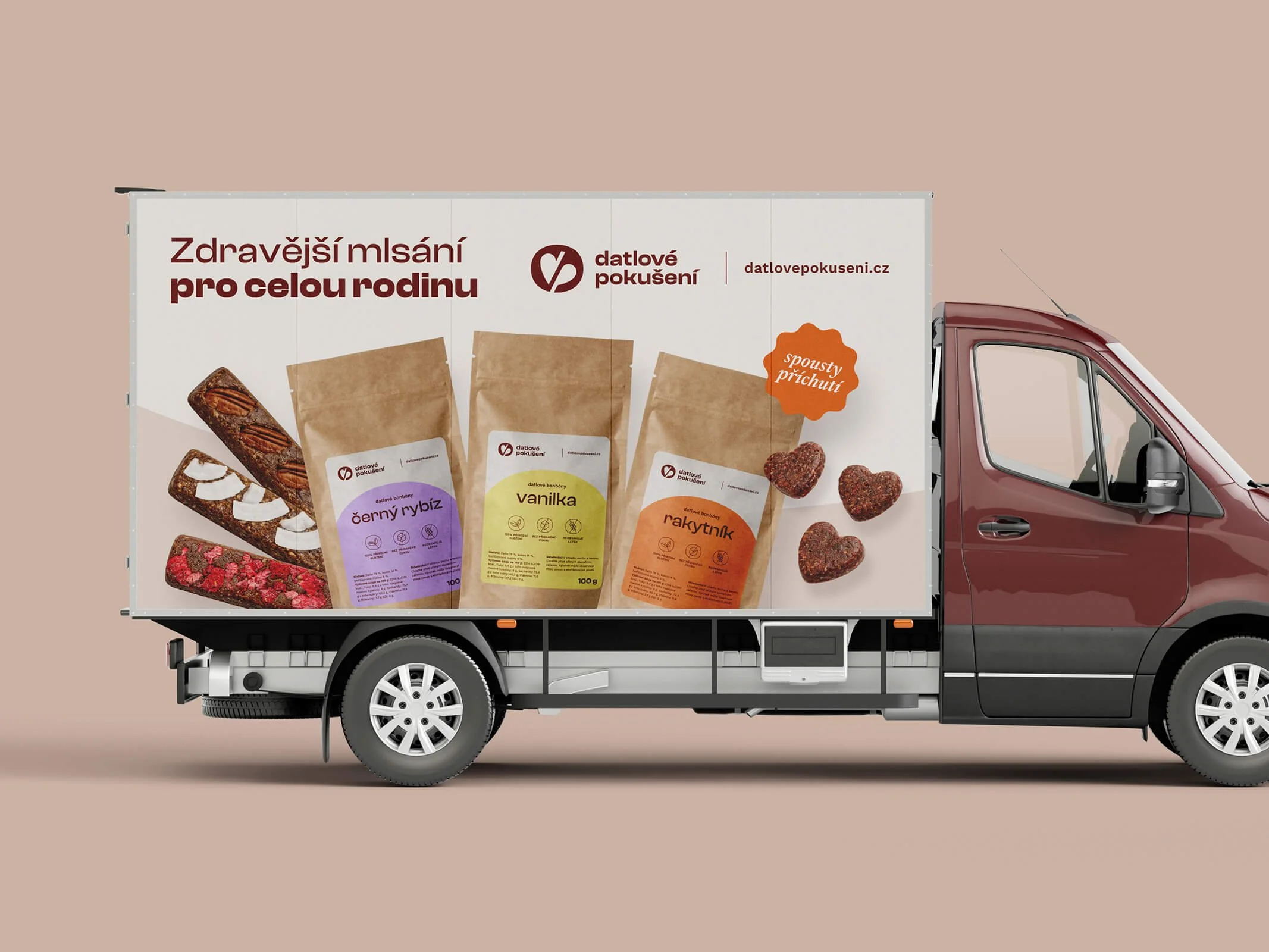 Dodávka s potiskem značky Datlové pokušení