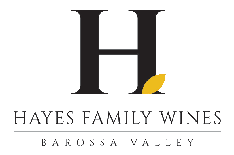 Logo for Hayes Family Wines featuring a large black letter 'H' with a gold leaf at the bottom right and the text 'HAYES FAMILY WINES' and 'BAROSSA VALLEY' below.