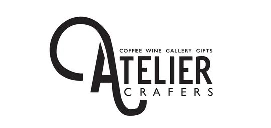 Logo for Atelier Crafters, a business offering coffee, wine, gallery, and gifts.