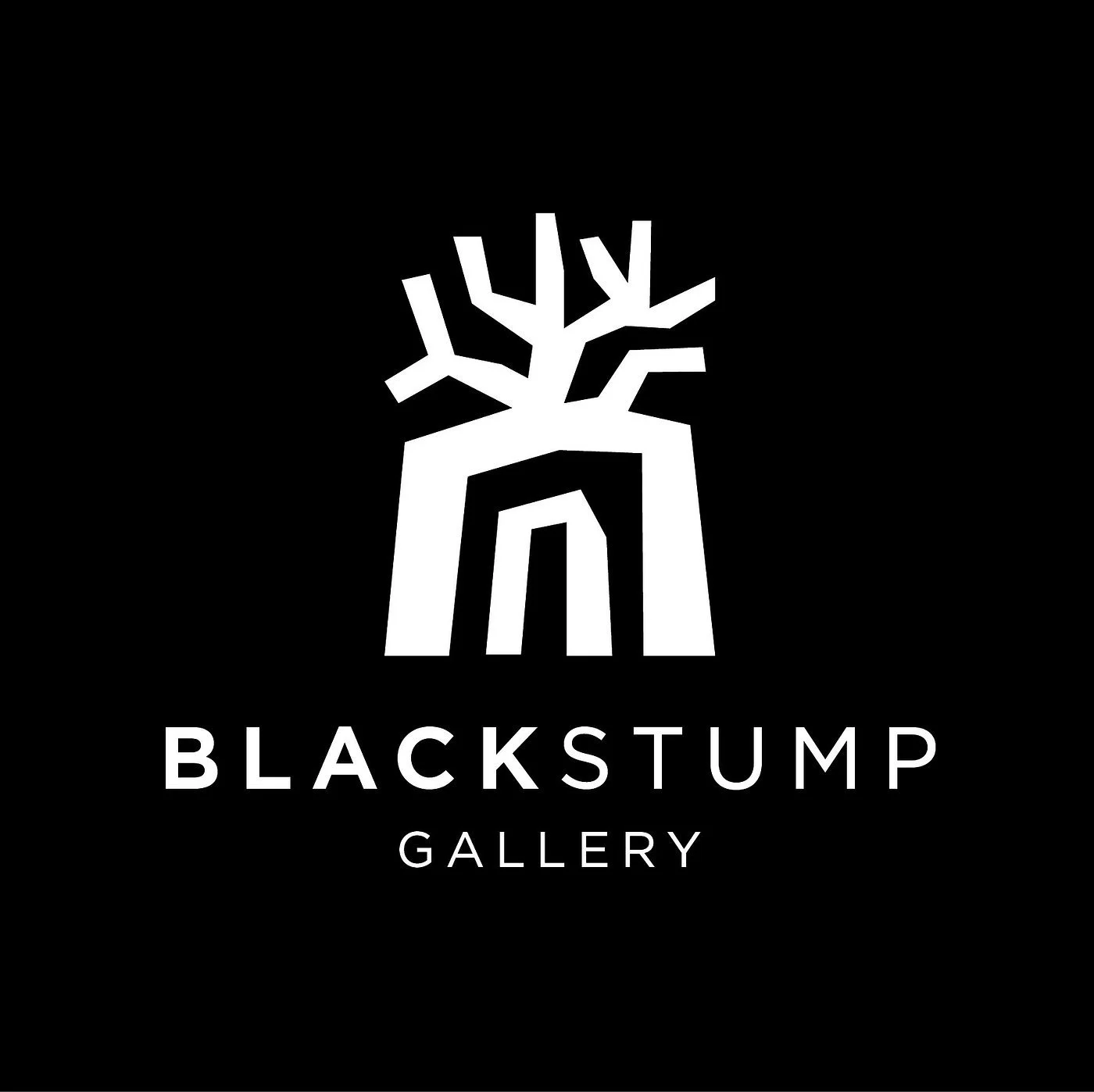 BlackStump Gallery logo featuring a stylized white tree with geometric branches and trunk on a black background, with the text "BLACKSTUMP GALLERY" beneath it.