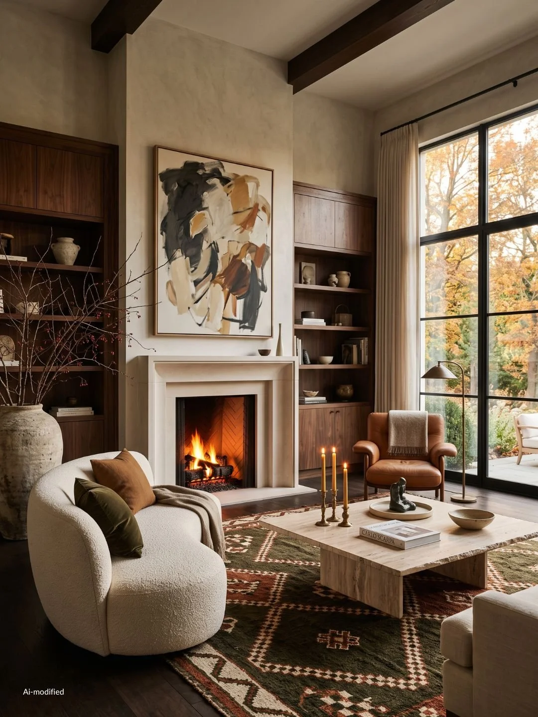 cozy luxury living room with fall decor details