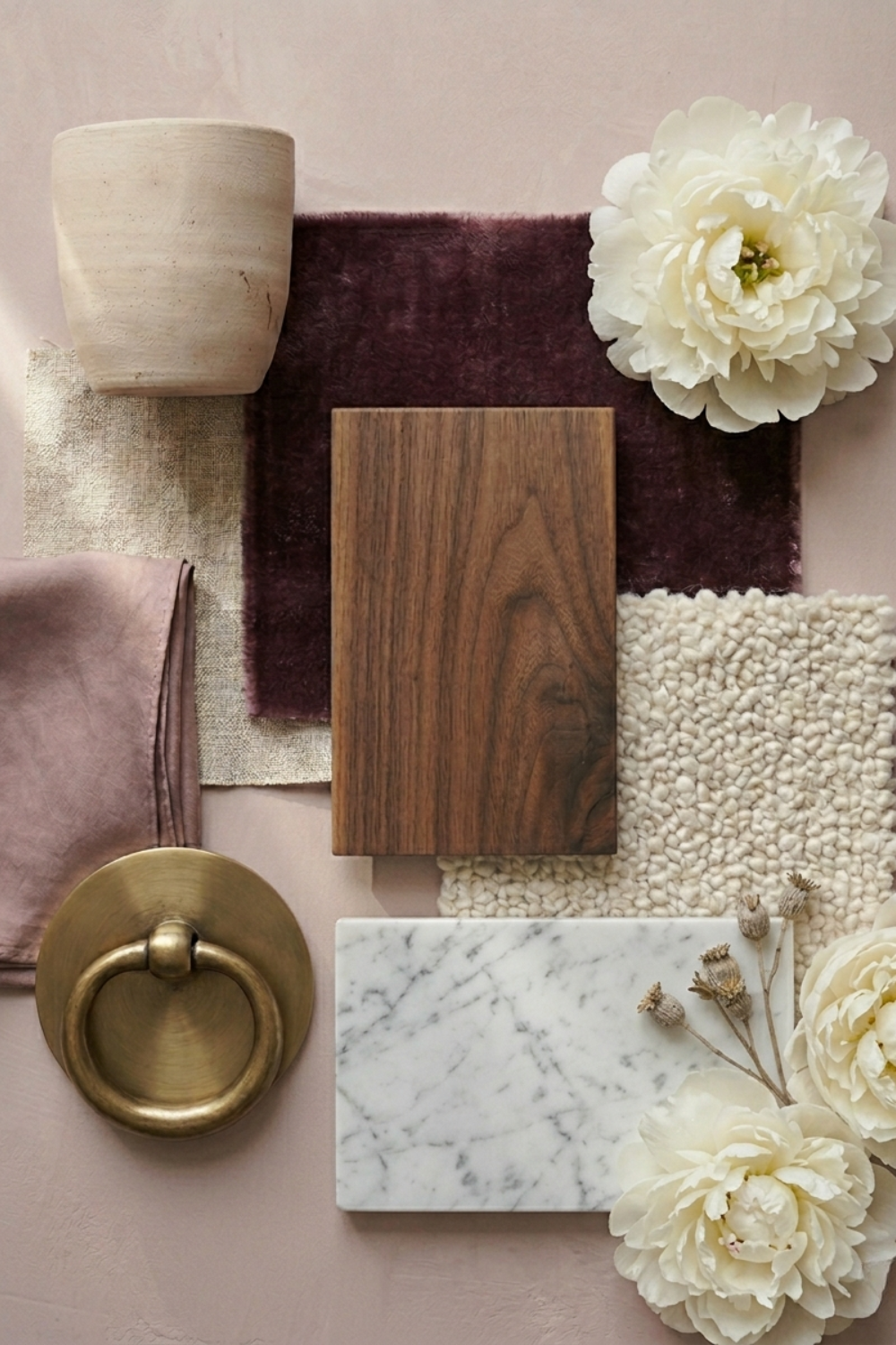 Sherin Williams Mauve FInery Interior Flat Lay Materials and Finishes