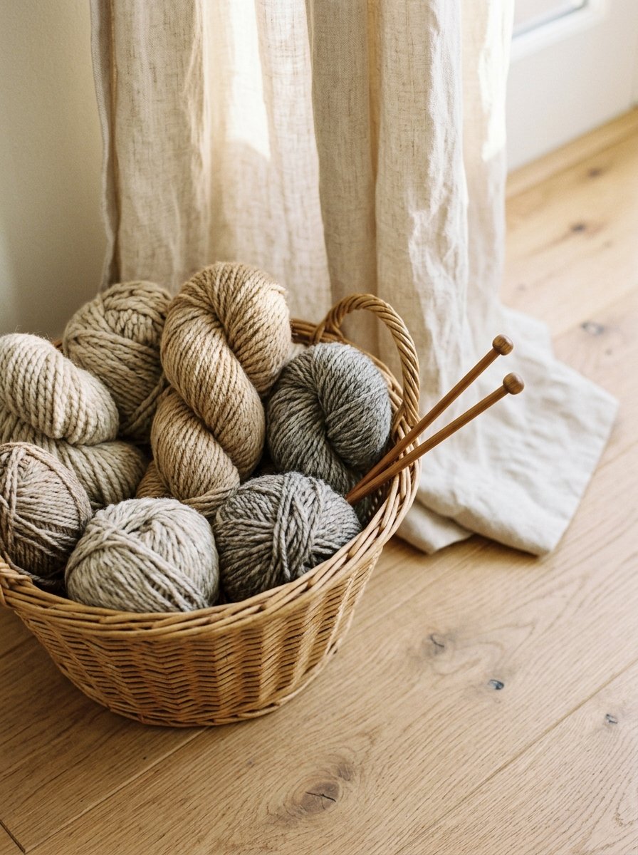 Gifts for Knitters Woven Basket with wool skeins