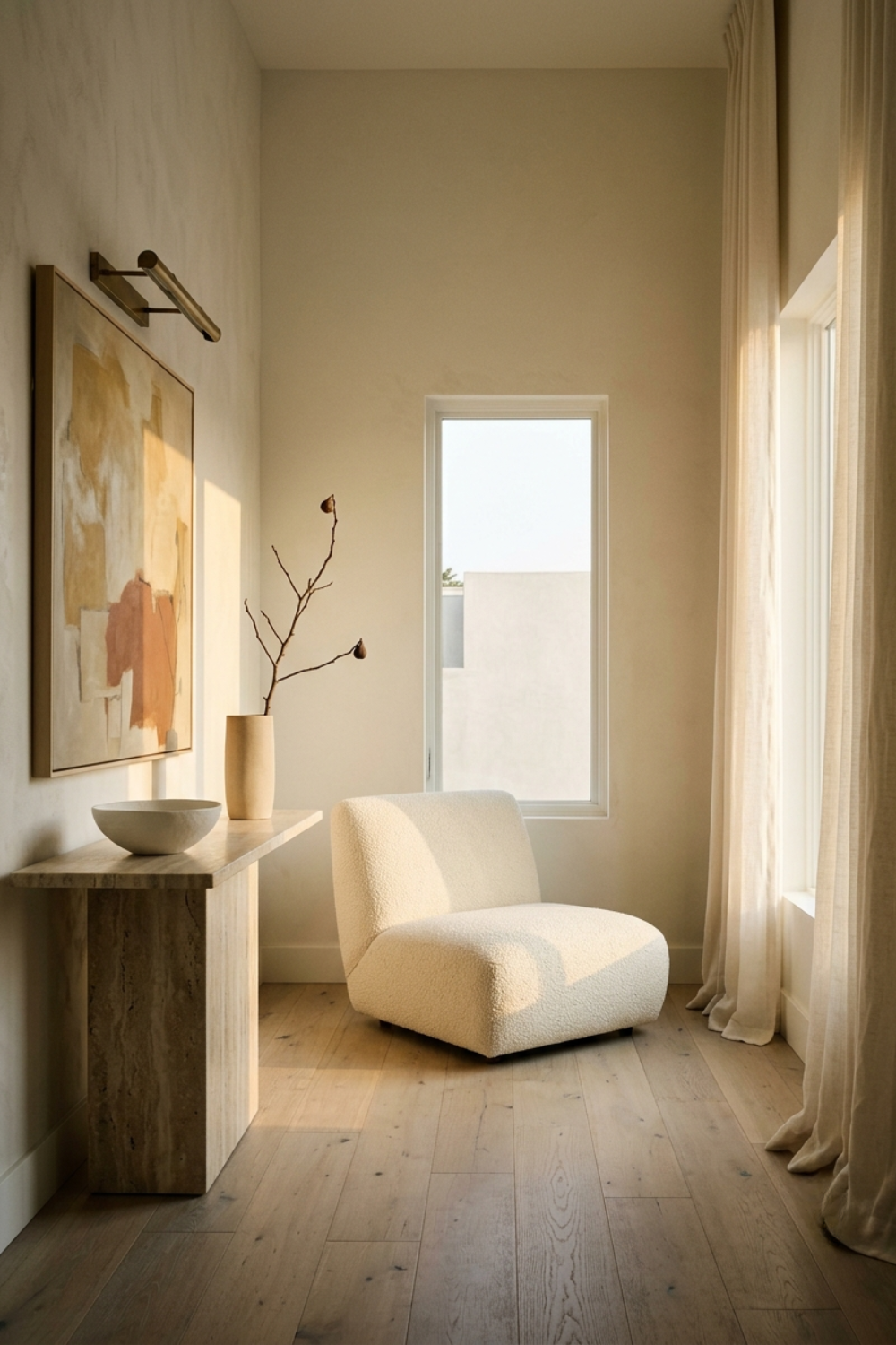 cozy corner with a white seating area and walls painted in sherwin-Williams Williams greek villa