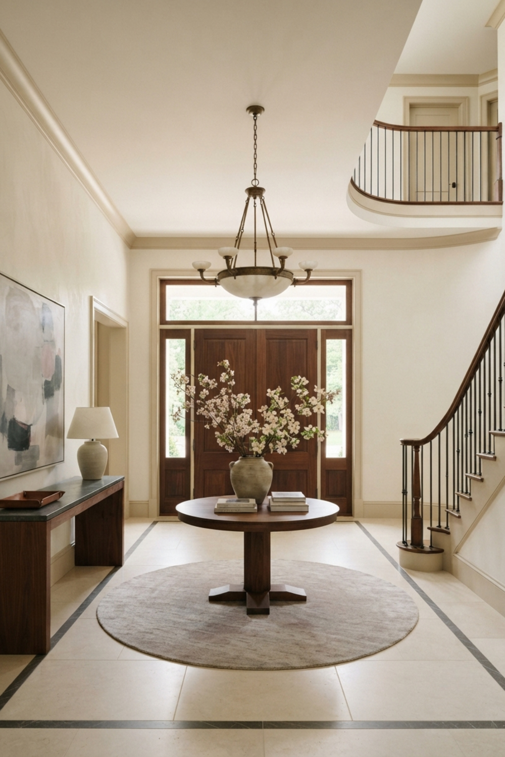 Hallway painted in Sherwin Williams Natural Linen beige