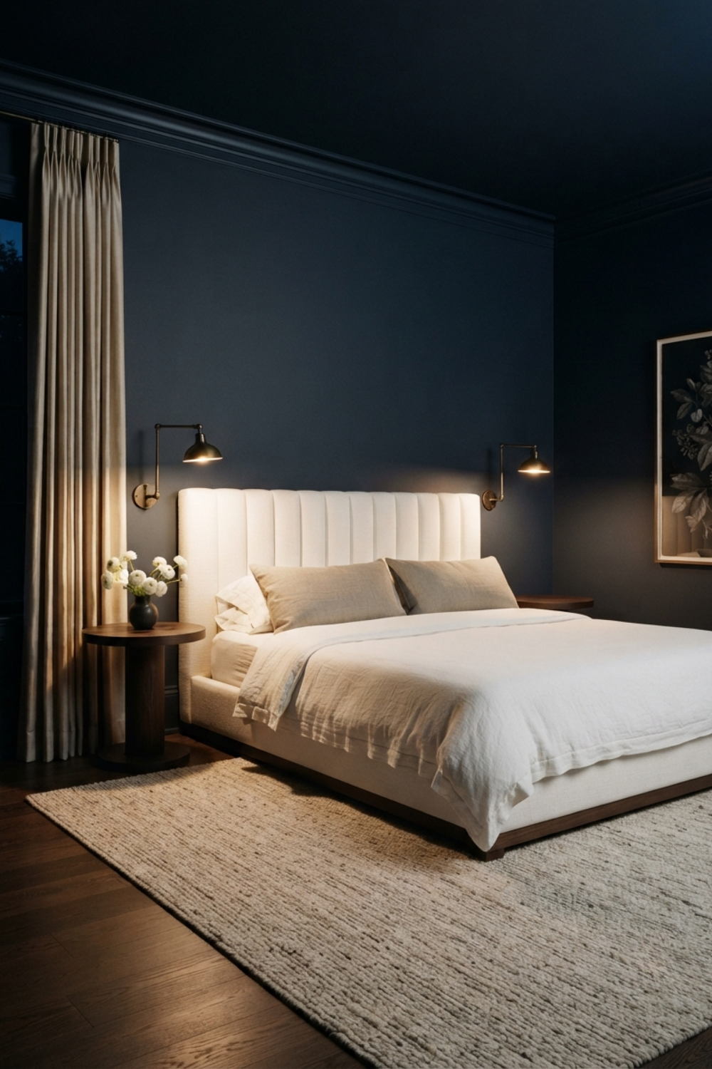Bedroom painted in sherwin Williams naval