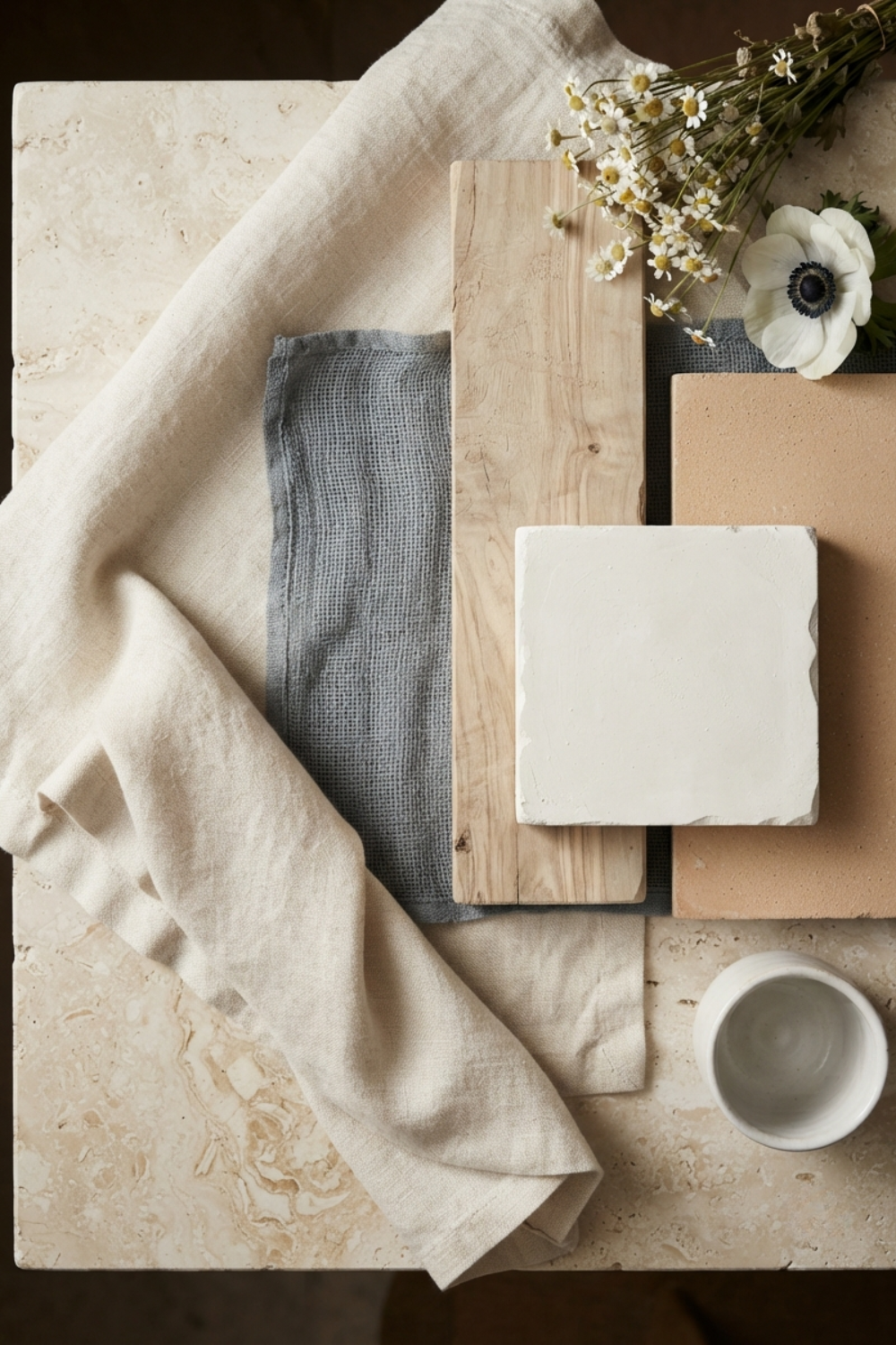 sherwin-Williams Williams greek villa materials mood board interior design flat lay