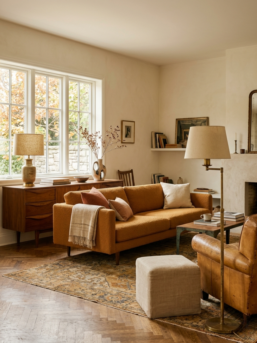 Mid-Century modern Living room showing design elements from