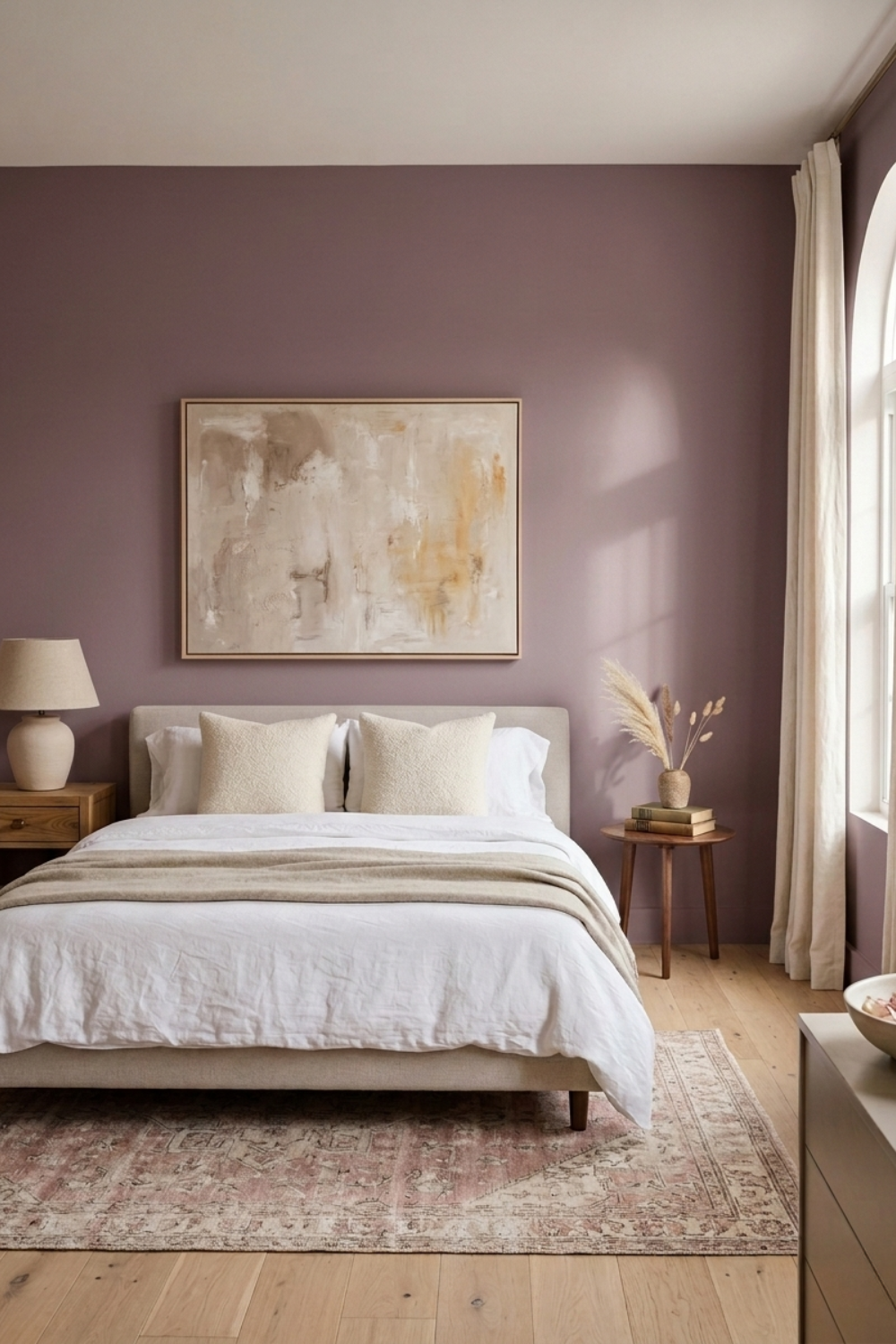 Romantic Bedroom in Sherwin Williams Mauve Finery