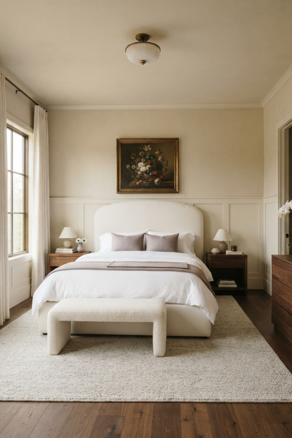 bedroom painted in sherwin Williams natural linen beige