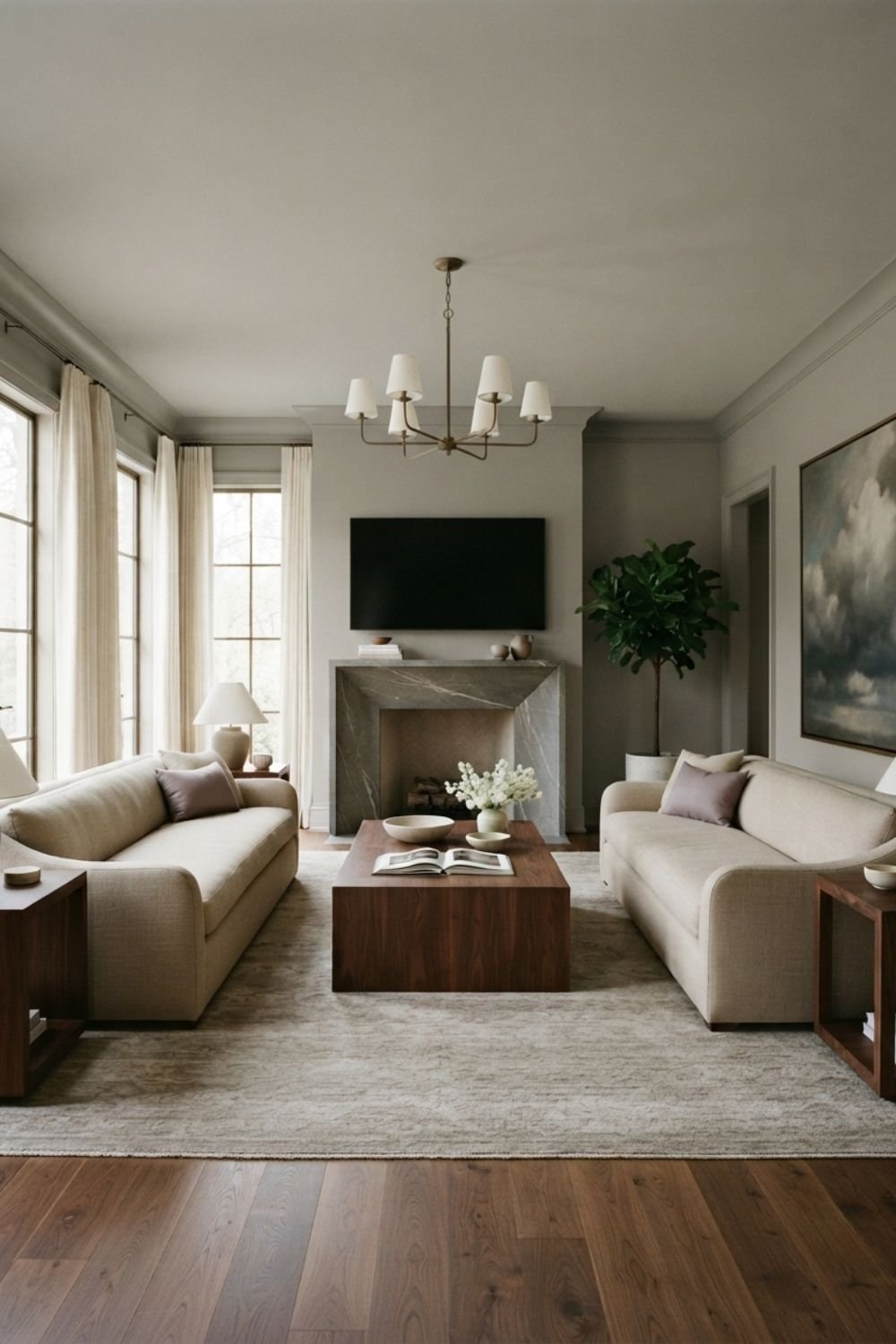 modern living room with walls painted in SW Repose Gray