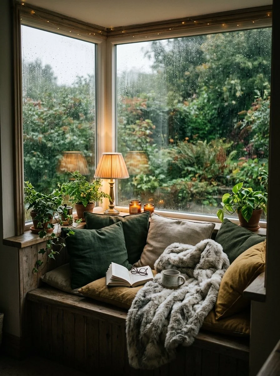 Cozy reading nook window seat with pillows and blankets best gifts for homebodies