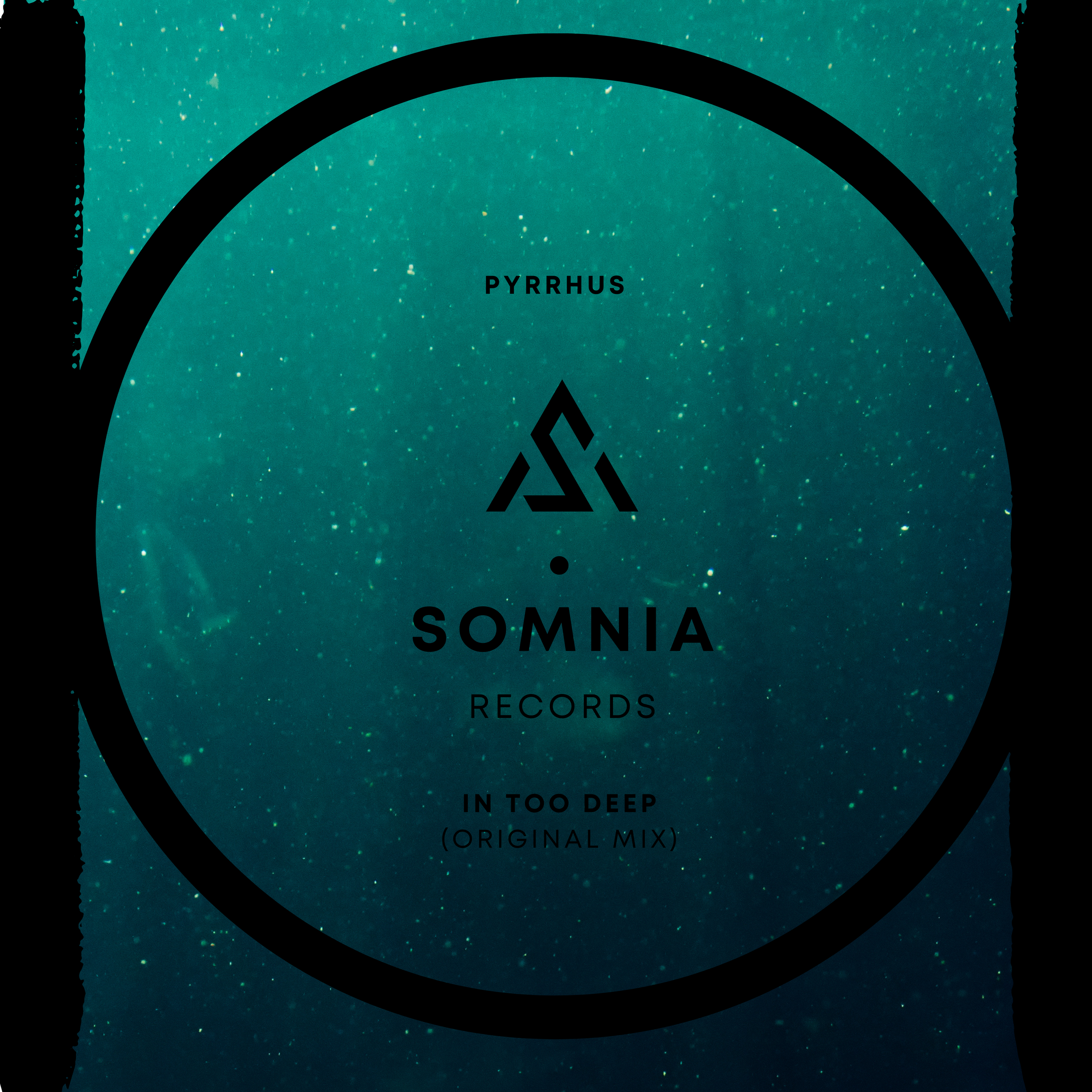 Music record label logo for Somnia Records, featuring the track 'In Too Deep' (Original Mix), with a background of stars and a black circle outline.