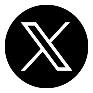 A black circular logo with a white abstract 'X' shape in the center.
