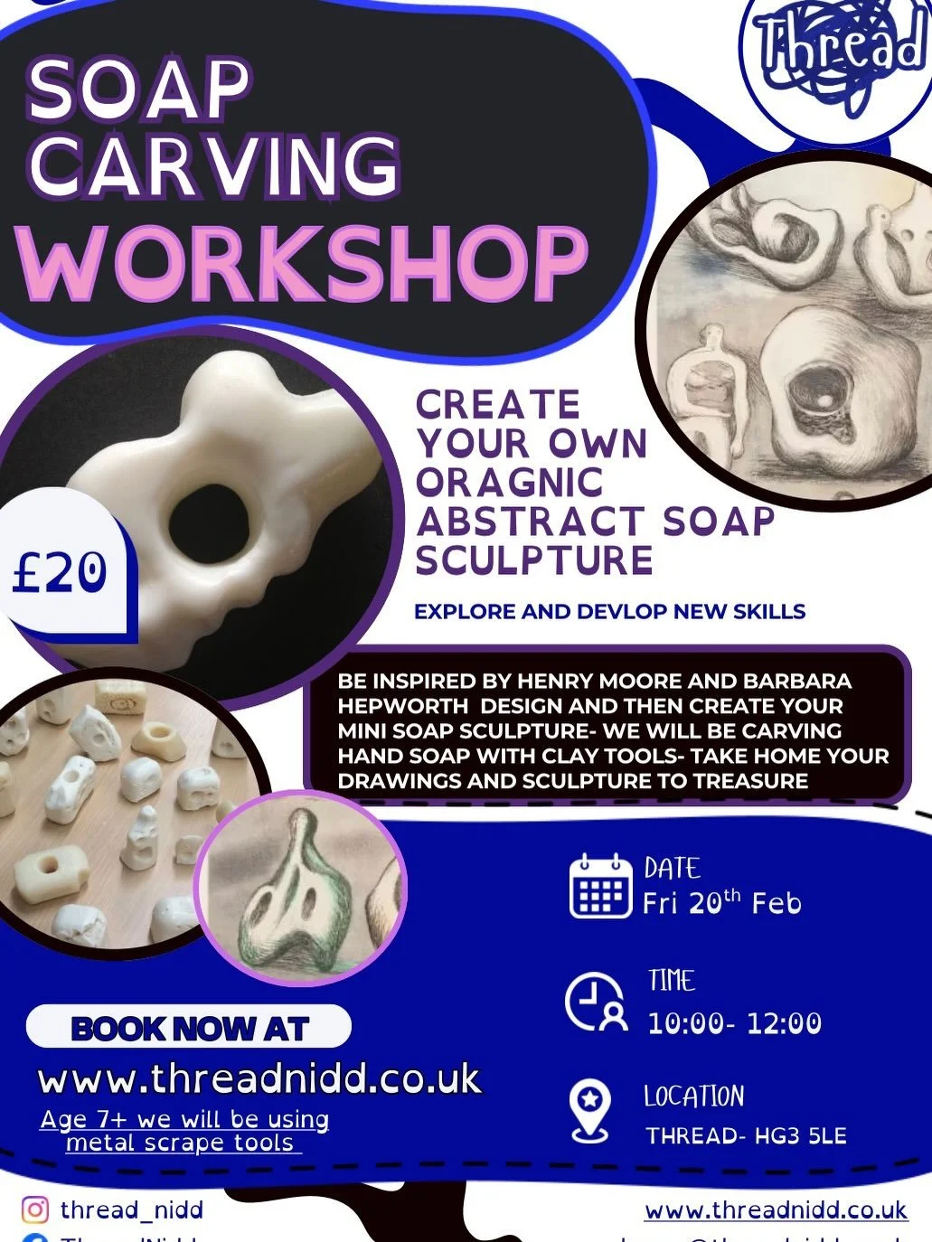 Half term 🧼 Soap carving workshop magic ✨
 This workshop is all about tools, thinking in 3D, and turning a simple block of soap into something completely your own. We will explore sculpture basics, play with carving tools, shaped ideas, refined desi
