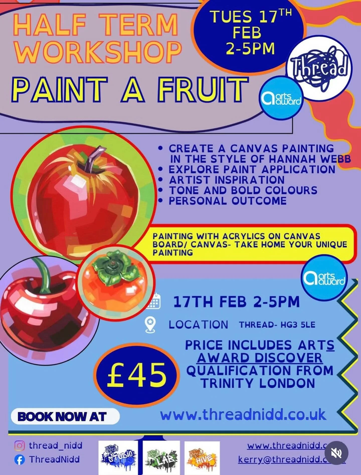 Last few spaces for Tuesday afternoon 🎨

Join us for a creative acrylic painting session where young people will:
&bull; Explore the work of two different artists
&bull; Experiment with colour, texture and technique
&bull; Create their own original 
