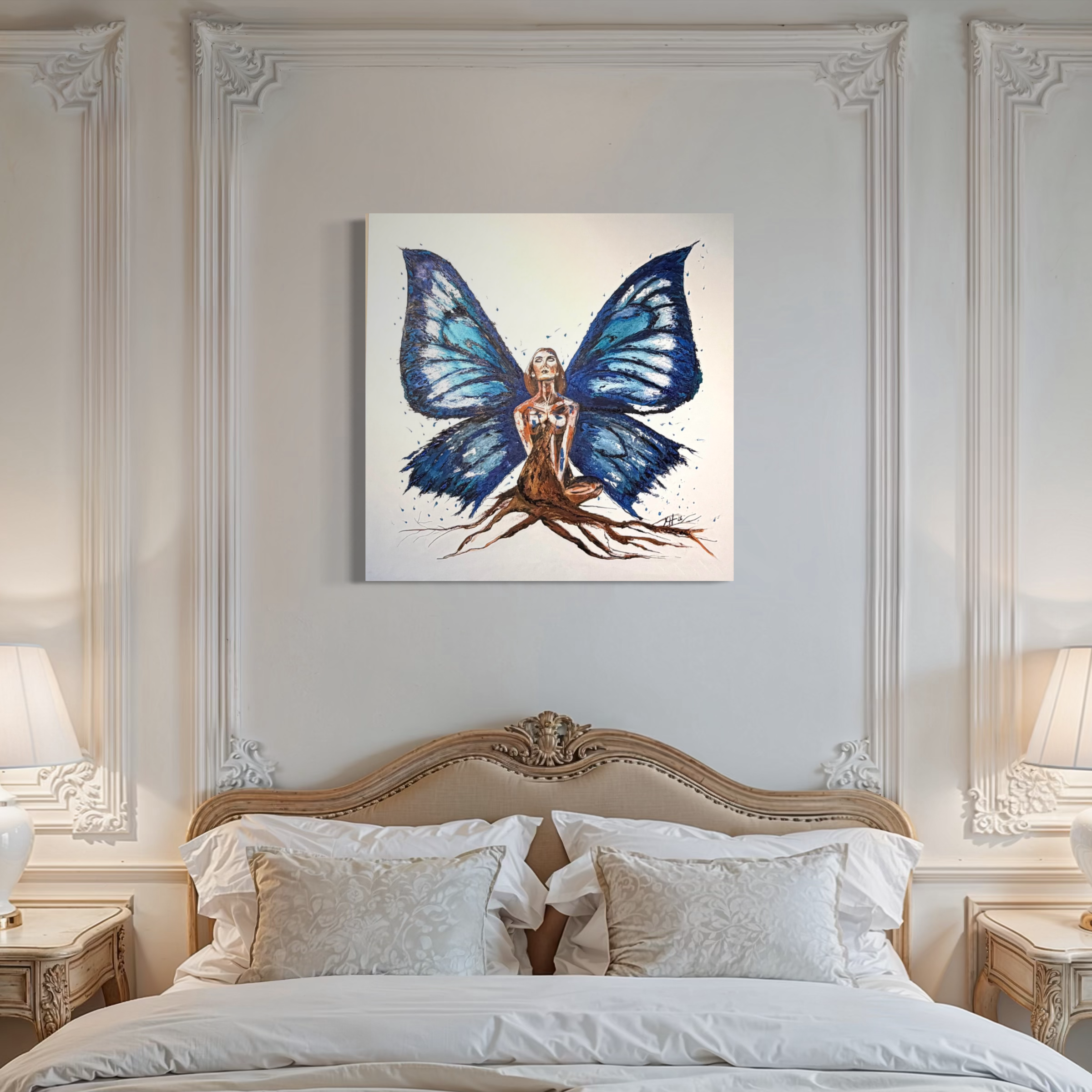 Metamorphosis by Karina Yacoubian, Pure White Reinvention series, in a bedroom