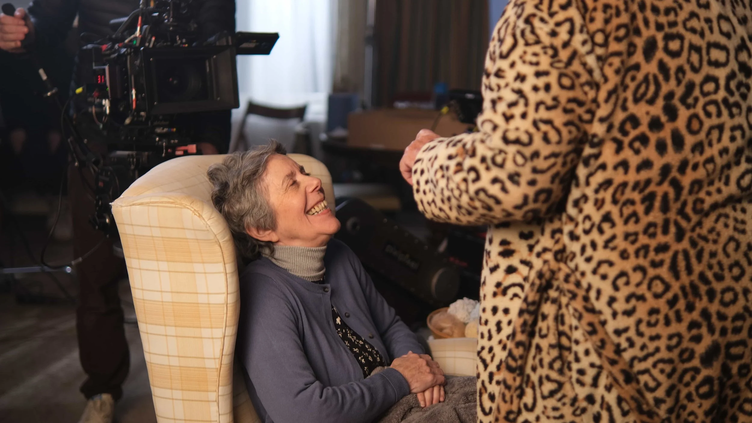 Actress Jiggy Bhore shares a moment with co-star Yvonne D'Alpra in between takes on the set of 'The Humbug' - a short film directed by Cole Paviour.