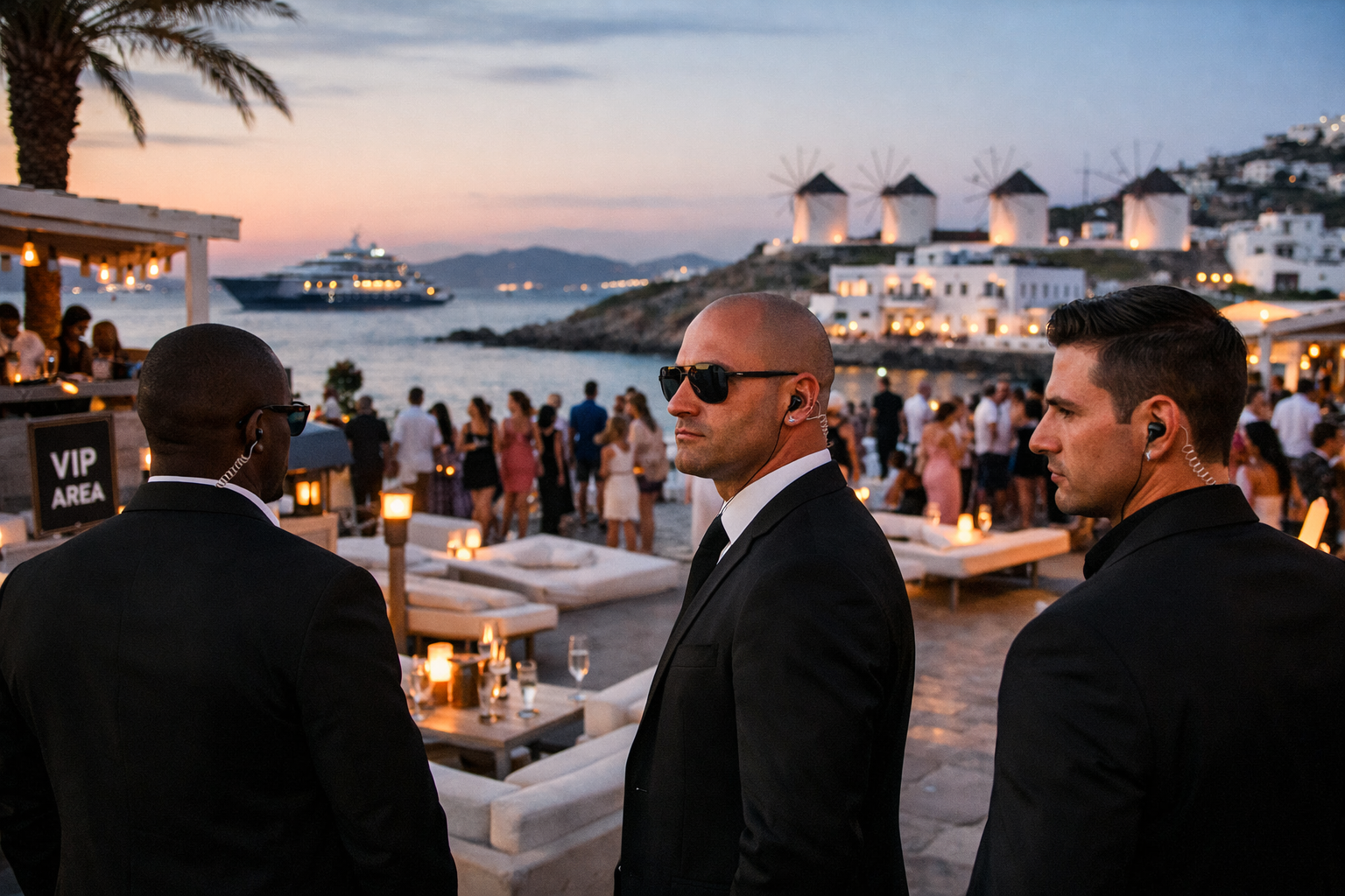 VIP security services in Mykonos with bodyguards, villa protection and event security