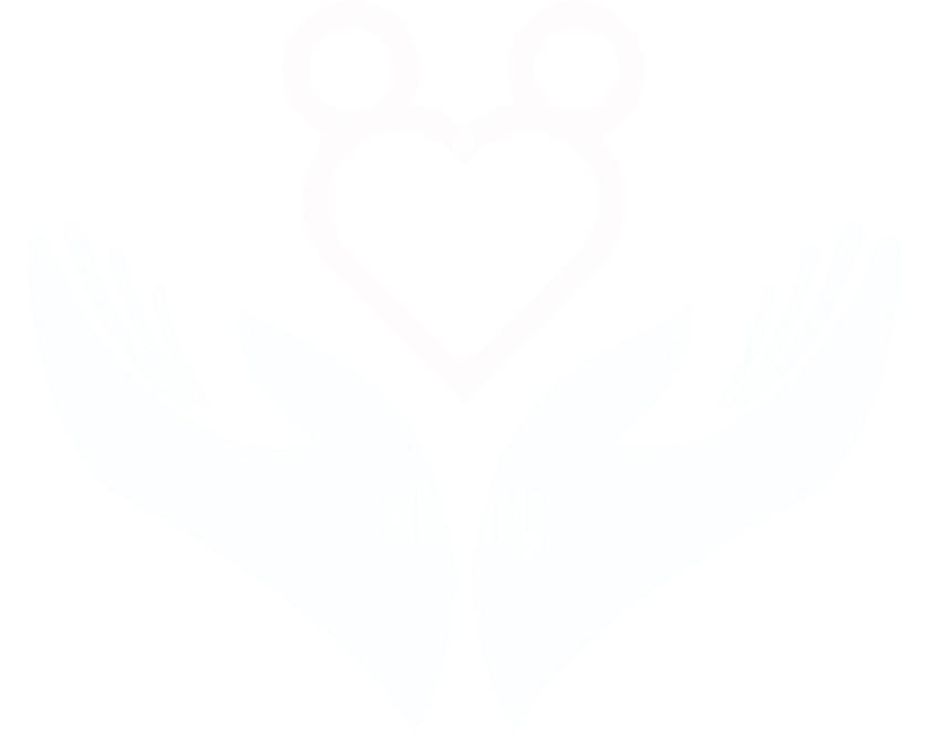Two hands cupped together holding a heart with two small circles above it, against a black background.