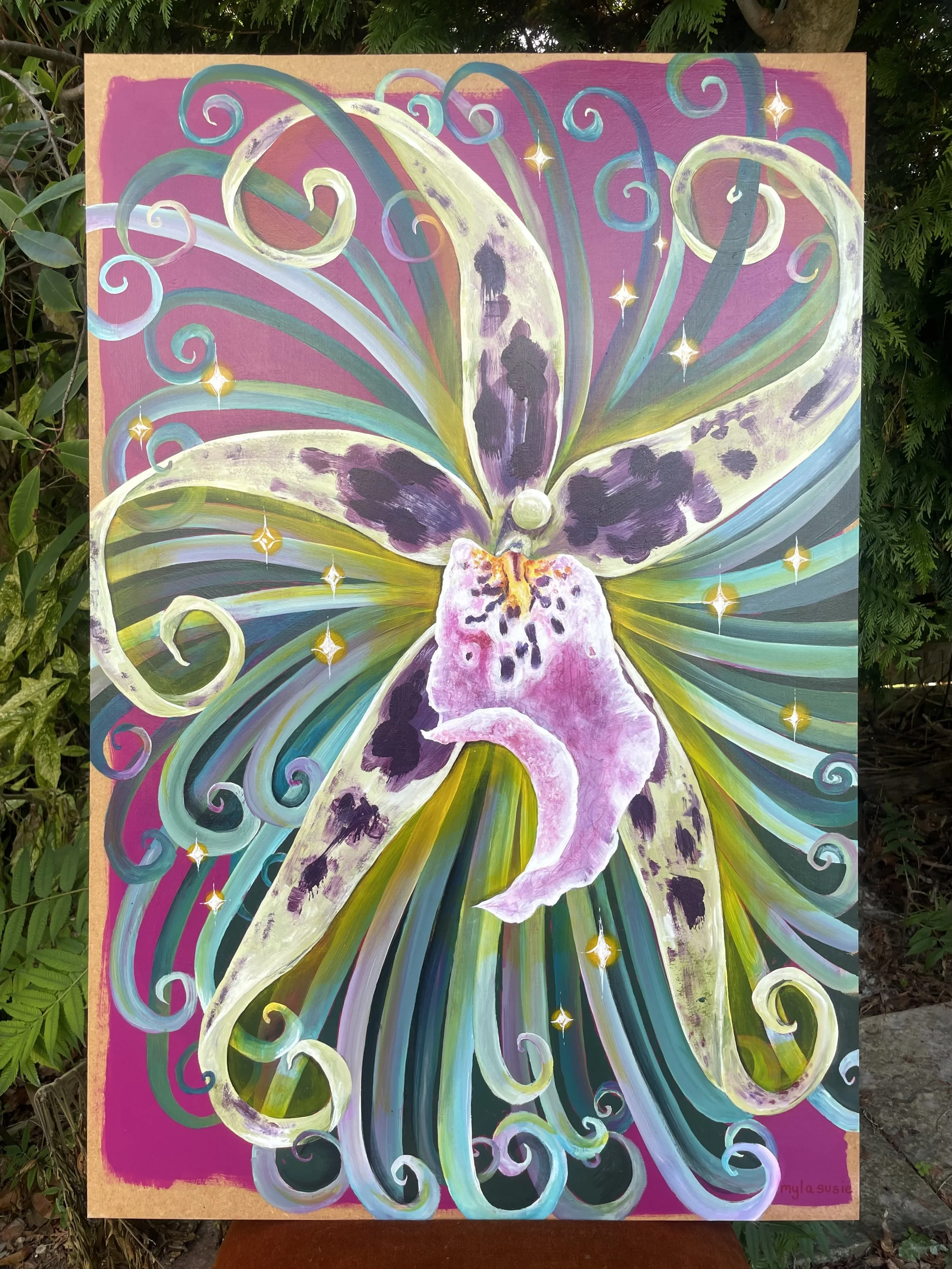 "Orchid" 
Acrylic & emulsion on MDF board.
62 x 92cm.