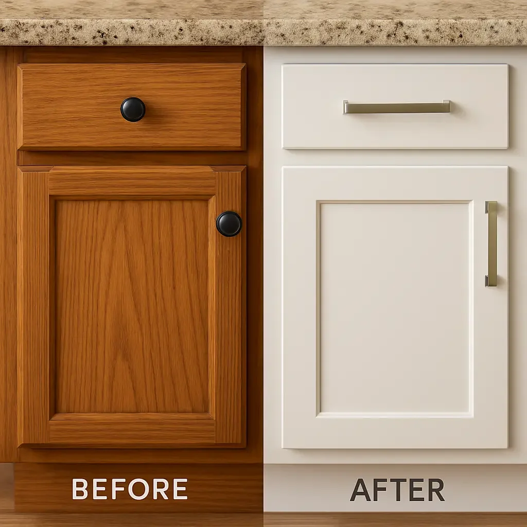before and after cabinet refacing example by surface symphony in Indianapolis