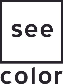 The image shows the words "see" and "color" in black text on a white background, with "see" at the top and "color" below it, separated by a square outline.