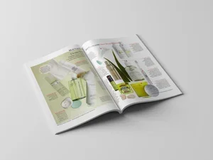 An open magazine displaying kitchen design ideas and home decor.