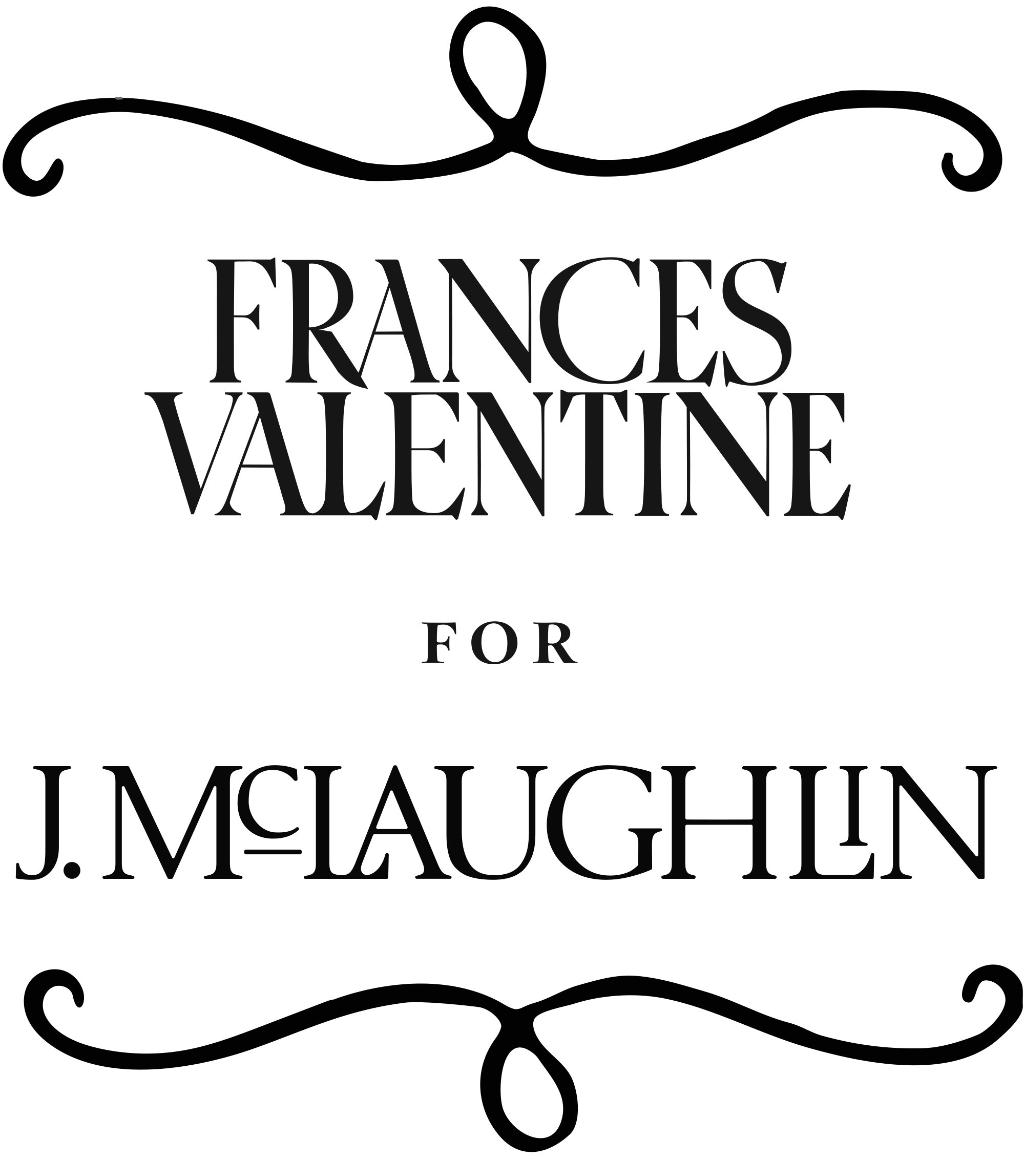 Book cover with the title 'Frances Valentine for J. Maughn' in black text on a white background, decorated with black ornamental lines at the top and bottom.