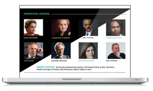 Screenshot of a virtual meeting featuring nine potential guests, including their headshots with names: Dula Murchison, Maragnie Alarcon, Nico Whelan, Ceronson Ros, Greg Hunt, Richard Danier, and Cora Scroggs, along with textual descriptions.