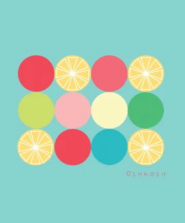 Colorful circles with half lemon slices on a light blue background.