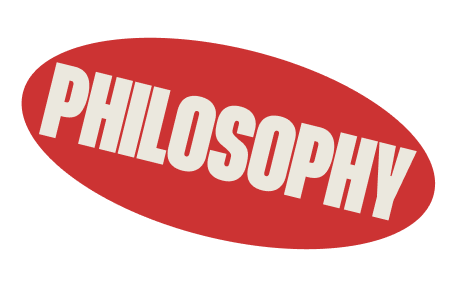 Red oval with the word 'PHILOSOPHY' in bold white letters