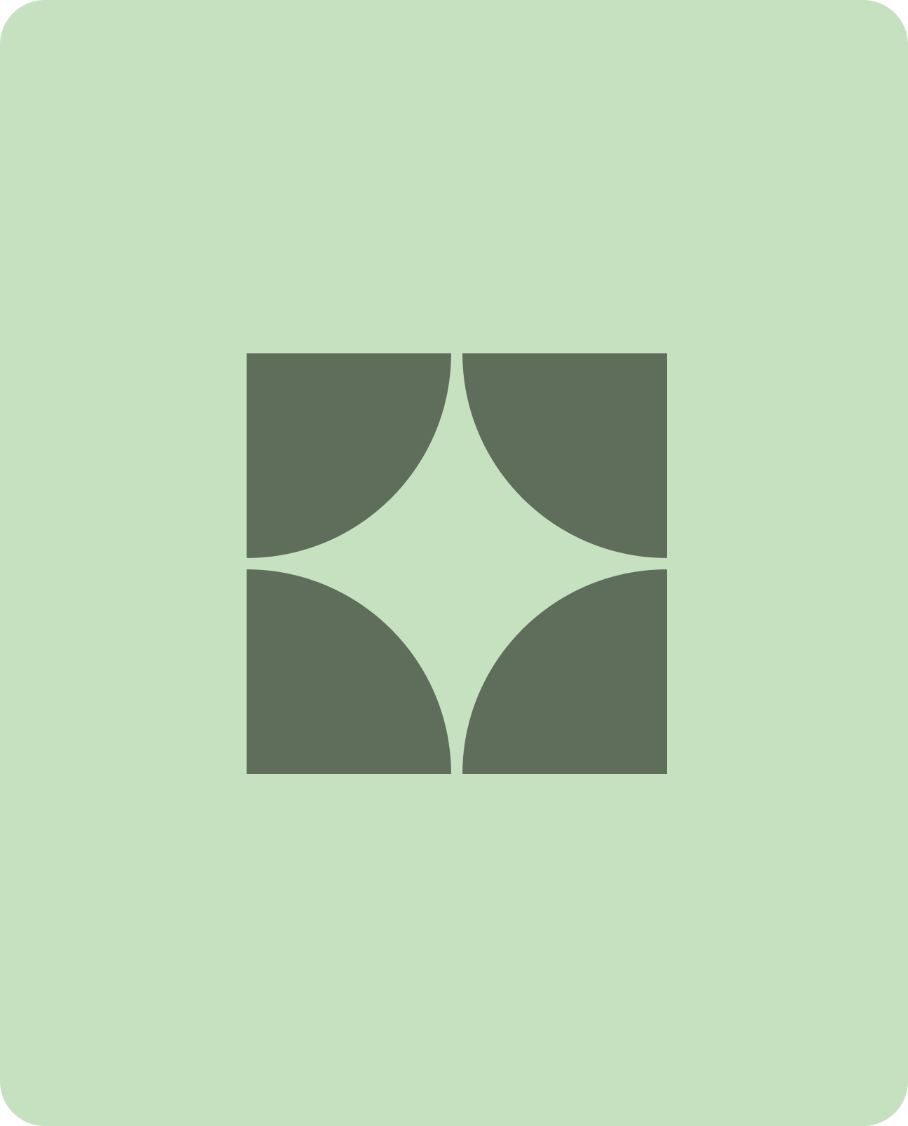 Abstraktes geometrisches Design mit grünen und dunklen Grüntönen, bestehend aus vier großen Halbkreisen und einem kreisförmigen Inneren in der Mitte.