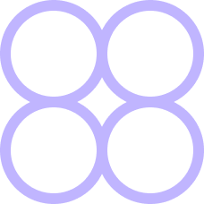 Vier Kreise bilden ein quadratisches Muster mit einer lilafarbenen Rahmenlinie.