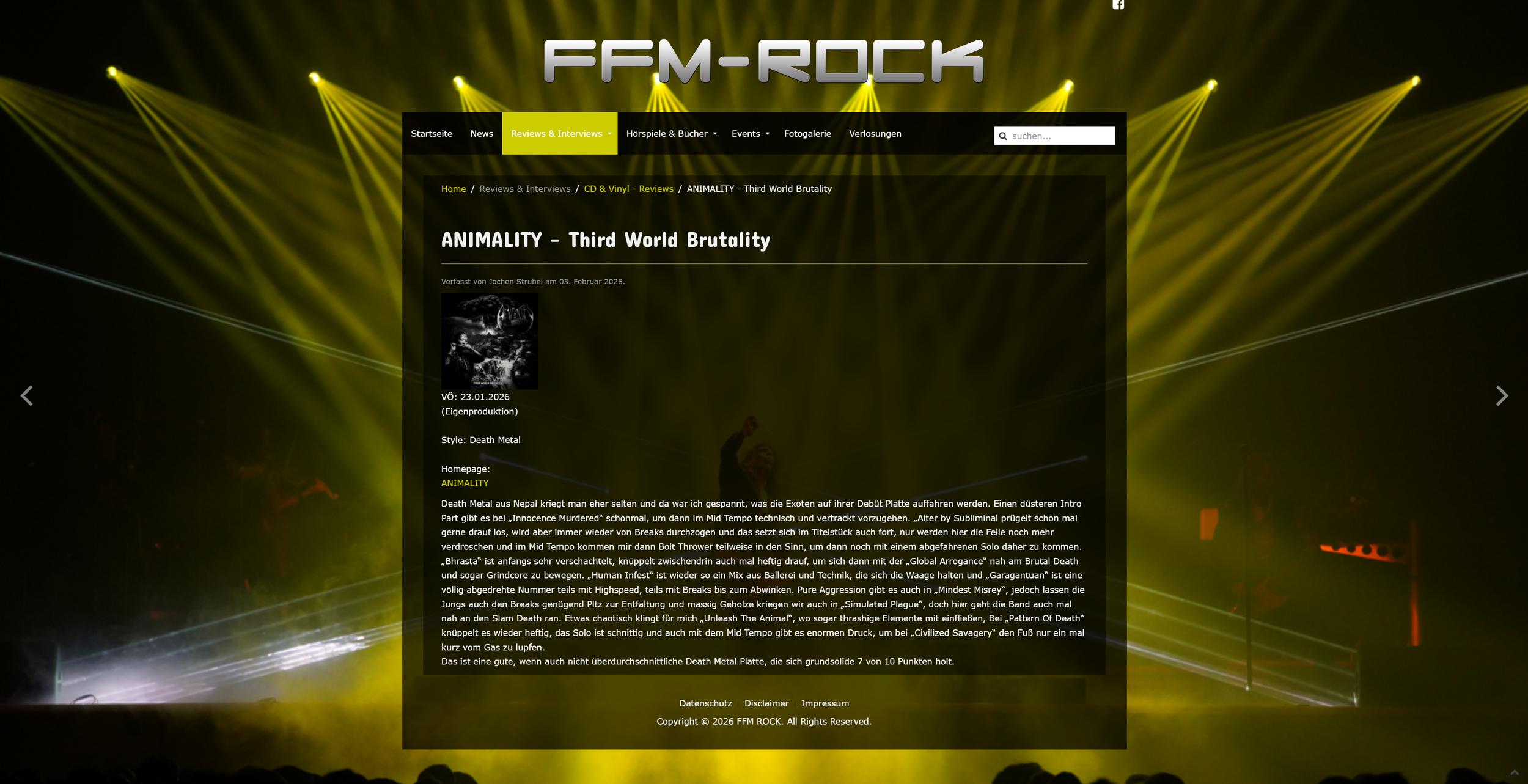 Nepalese Extreme Death Metal act Animality reviewed by German webzine FFM Rock