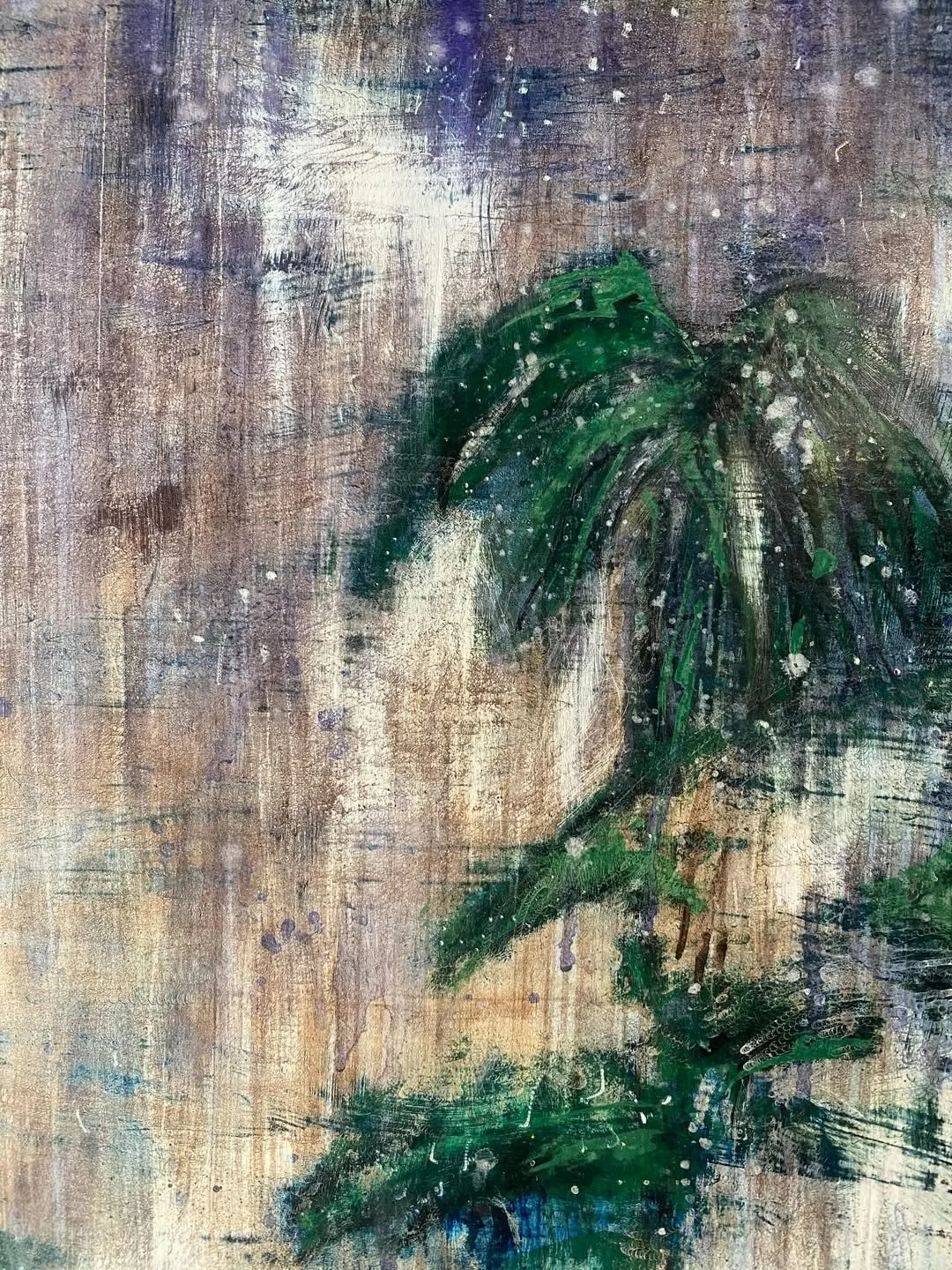  Agnès Vandermarcq, En tutoyant les nuages (détail), tempera sur bois ciré, 60 x 30 cm, 2025 